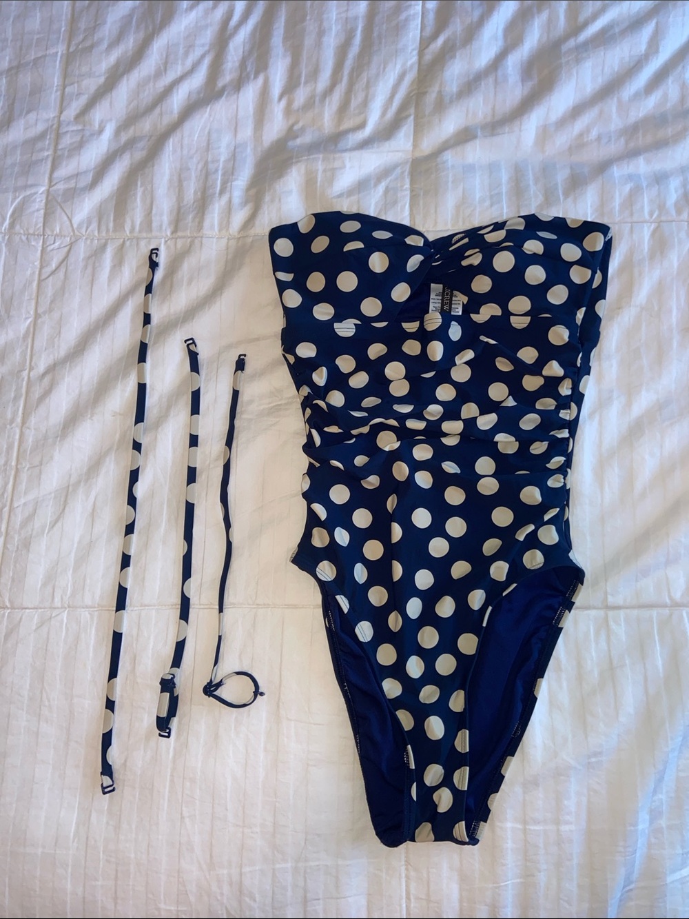 J. Crew Navy and White Polka Dot One-Piece Bathing Suit